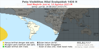 HilalMap: Peta Visibilitas Hilal Dzulqaidah 1436 H: rukyat tanggal 2015-8-14 M