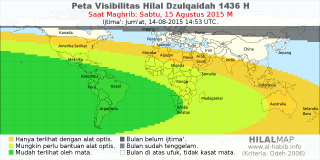 HilalMap: Peta Visibilitas Hilal Dzulqaidah 1436 H: rukyat tanggal 2015-8-15 M