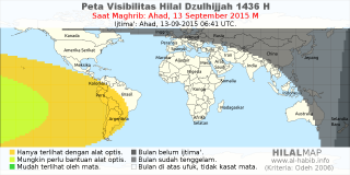 HilalMap: Peta Visibilitas Hilal Dzulhijjah 1436 H: rukyat tanggal 2015-9-13 M