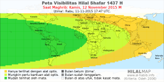 HilalMap: Peta Visibilitas Hilal Shafar 1437 H: rukyat tanggal 2015-11-12 M