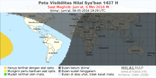 HilalMap: Peta Visibilitas Hilal Syaban 1437 H: rukyat tanggal 2016-5-6 M