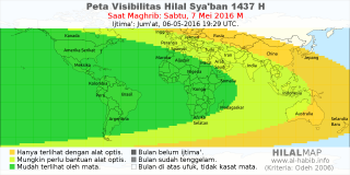 HilalMap: Peta Visibilitas Hilal Syaban 1437 H: rukyat tanggal 2016-5-7 M