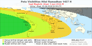 HilalMap: Peta Visibilitas Hilal Ramadhan 1437 H: rukyat tanggal 2016-6-5 M