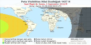 HilalMap: Peta Visibilitas Hilal Dzulhijjah 1437 H: rukyat tanggal 2016-9-1 M