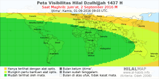 HilalMap: Peta Visibilitas Hilal Dzulhijjah 1437 H: rukyat tanggal 2016-9-2 M