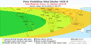 HilalMap: Peta Visibilitas Hilal Shafar 1438 H: rukyat tanggal 2016-10-31 M