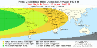 HilalMap: Peta Visibilitas Hilal Jumadal-Awwal 1438 H: rukyat tanggal 2017-1-28 M