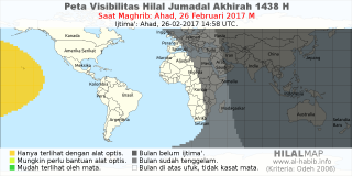 HilalMap: Peta Visibilitas Hilal Jumadal-Akhirah 1438 H: rukyat tanggal 2017-2-26 M