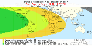 HilalMap: Peta Visibilitas Hilal Rajab 1438 H: rukyat tanggal 2017-3-28 M