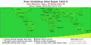 HilalMap: Peta Visibilitas Hilal Rajab 1438 H: rukyat tanggal 2017-3-29 M