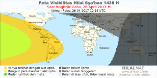 HilalMap: Peta Visibilitas Hilal Syaban 1438 H: rukyat tanggal 2017-4-26 M