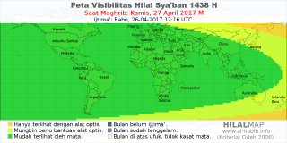 HilalMap: Peta Visibilitas Hilal Syaban 1438 H: rukyat tanggal 2017-4-27 M