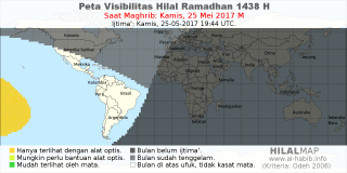 HilalMap: Peta Visibilitas Hilal Ramadhan 1438 H: rukyat tanggal 2017-5-25 M