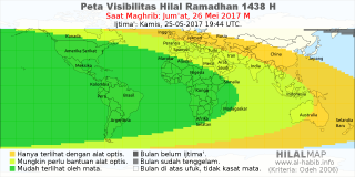 HilalMap: Peta Visibilitas Hilal Ramadhan 1438 H: rukyat tanggal 2017-5-26 M