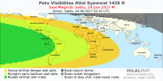 HilalMap: Peta Visibilitas Hilal Syawwal 1438 H: rukyat tanggal 2017-6-24 M
