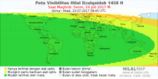 HilalMap: Peta Visibilitas Hilal Dzulqaidah 1438 H: rukyat tanggal 2017-7-24 M