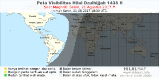 HilalMap: Peta Visibilitas Hilal Dzulhijjah 1438 H: rukyat tanggal 2017-8-21 M