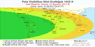 HilalMap: Peta Visibilitas Hilal Dzulhijjah 1438 H: rukyat tanggal 2017-8-22 M