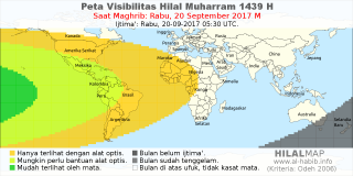 HilalMap: Peta Visibilitas Hilal Muharram 1439 H: rukyat tanggal 2017-9-20 M