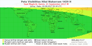 HilalMap: Peta Visibilitas Hilal Muharram 1439 H: rukyat tanggal 2017-9-21 M