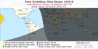 HilalMap: Peta Visibilitas Hilal Shafar 1439 H: rukyat tanggal 2017-10-19 M