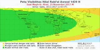 HilalMap: Peta Visibilitas Hilal Rabiul-Awwal 1439 H: rukyat tanggal 2017-11-19 M