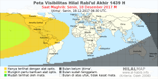 HilalMap: Peta Visibilitas Hilal Rabiul-Akhir 1439 H: rukyat tanggal 2017-12-18 M