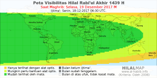 HilalMap: Peta Visibilitas Hilal Rabiul-Akhir 1439 H: rukyat tanggal 2017-12-19 M