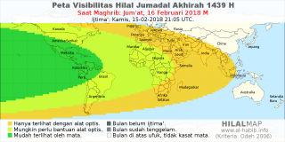HilalMap: Peta Visibilitas Hilal Jumadal-Akhirah 1439 H: rukyat tanggal 2018-2-16 M