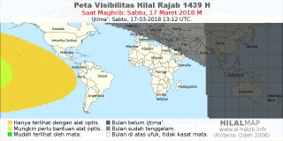 HilalMap: Peta Visibilitas Hilal Rajab 1439 H: rukyat tanggal 2018-3-17 M