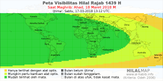 HilalMap: Peta Visibilitas Hilal Rajab 1439 H: rukyat tanggal 2018-3-18 M