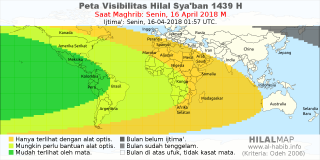 HilalMap: Peta Visibilitas Hilal Syaban 1439 H: rukyat tanggal 2018-4-16 M