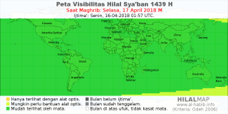 HilalMap: Peta Visibilitas Hilal Syaban 1439 H: rukyat tanggal 2018-4-17 M