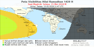 HilalMap: Peta Visibilitas Hilal Ramadhan 1439 H: rukyat tanggal 2018-5-15 M