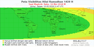 HilalMap: Peta Visibilitas Hilal Ramadhan 1439 H: rukyat tanggal 2018-5-16 M