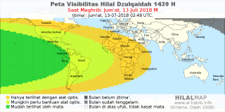 HilalMap: Peta Visibilitas Hilal Dzulqaidah 1439 H: rukyat tanggal 2018-7-13 M