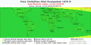HilalMap: Peta Visibilitas Hilal Dzulqaidah 1439 H: rukyat tanggal 2018-7-14 M
