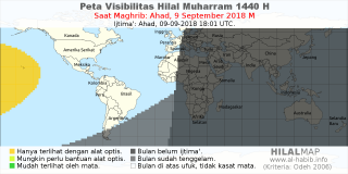 HilalMap: Peta Visibilitas Hilal Muharram 1440 H: rukyat tanggal 2018-9-9 M