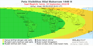 HilalMap: Peta Visibilitas Hilal Muharram 1440 H: rukyat tanggal 2018-9-10 M