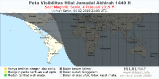 HilalMap: Peta Visibilitas Hilal Jumadal-Akhirah 1440 H: rukyat tanggal 2019-2-4 M