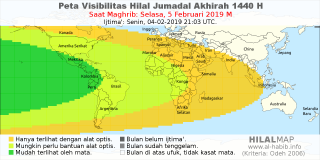 HilalMap: Peta Visibilitas Hilal Jumadal-Akhirah 1440 H: rukyat tanggal 2019-2-5 M