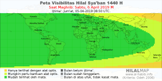 HilalMap: Peta Visibilitas Hilal Syaban 1440 H: rukyat tanggal 2019-4-6 M