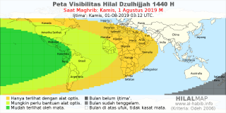 HilalMap: Peta Visibilitas Hilal Dzulhijjah 1440 H: rukyat tanggal 2019-8-1 M
