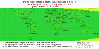 HilalMap: Peta Visibilitas Hilal Dzulhijjah 1440 H: rukyat tanggal 2019-8-2 M