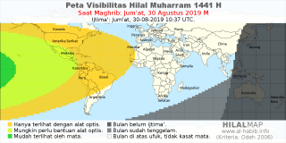 HilalMap: Peta Visibilitas Hilal Muharram 1441 H: rukyat tanggal 2019-8-30 M