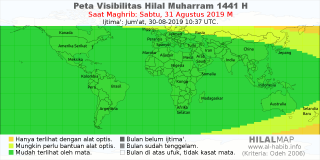 HilalMap: Peta Visibilitas Hilal Muharram 1441 H: rukyat tanggal 2019-8-31 M