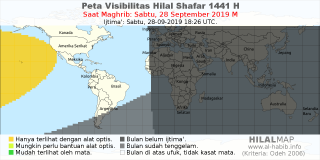 HilalMap: Peta Visibilitas Hilal Shafar 1441 H: rukyat tanggal 2019-9-28 M