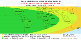 HilalMap: Peta Visibilitas Hilal Shafar 1441 H: rukyat tanggal 2019-9-29 M