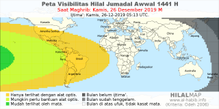 HilalMap: Peta Visibilitas Hilal Jumadal-Awwal 1441 H: rukyat tanggal 2019-12-26 M