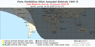 HilalMap: Peta Visibilitas Hilal Jumadal-Akhirah 1441 H: rukyat tanggal 2020-1-24 M